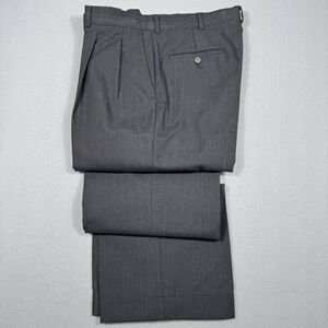 Vintage Burberrys Pleated Wool Pinstripe Trousers Mens 37x30 Gray Cuffed